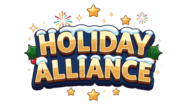 Holiday Alliance logo — snow-capped gold letters with holly and stars